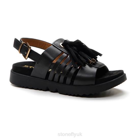 Women RIVA 12 CALF LTH Black Stonefly 0BDD168 Sandals
