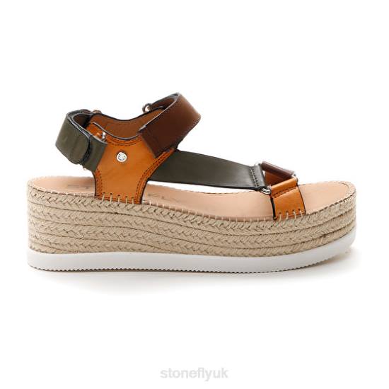 Women ALEXIA 6 CALF LTH Brown/Green/Orange Stonefly 0BDD200 Sandals