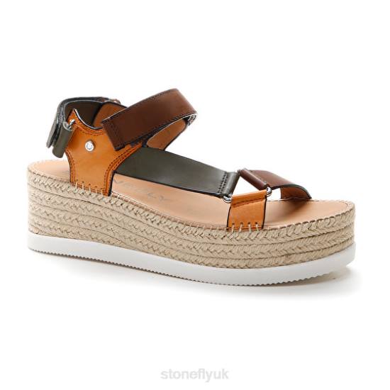 Women ALEXIA 6 CALF LTH Brown/Green/Orange Stonefly 0BDD200 Sandals