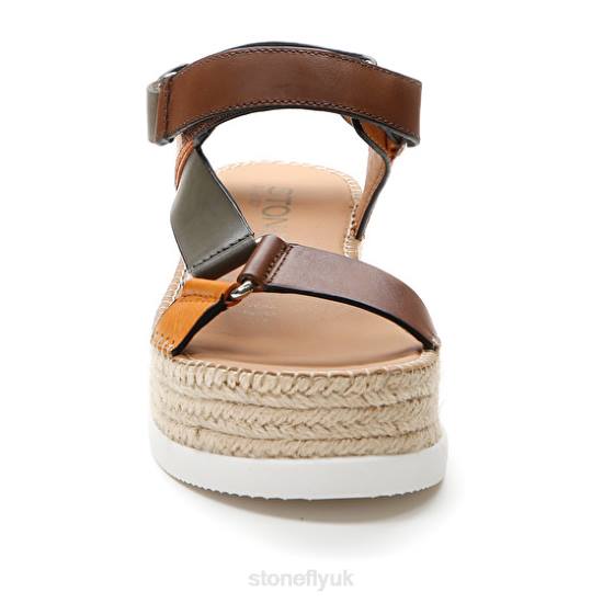 Women ALEXIA 6 CALF LTH Brown/Green/Orange Stonefly 0BDD200 Sandals