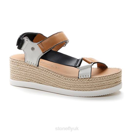 Women ALEXIA 6 CALF LTH Brown/White/Black Stonefly 0BDD199 Sandals