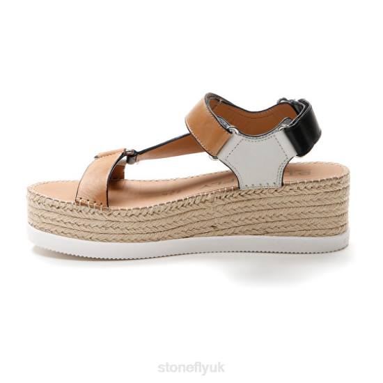 Women ALEXIA 6 CALF LTH Brown/White/Black Stonefly 0BDD199 Sandals