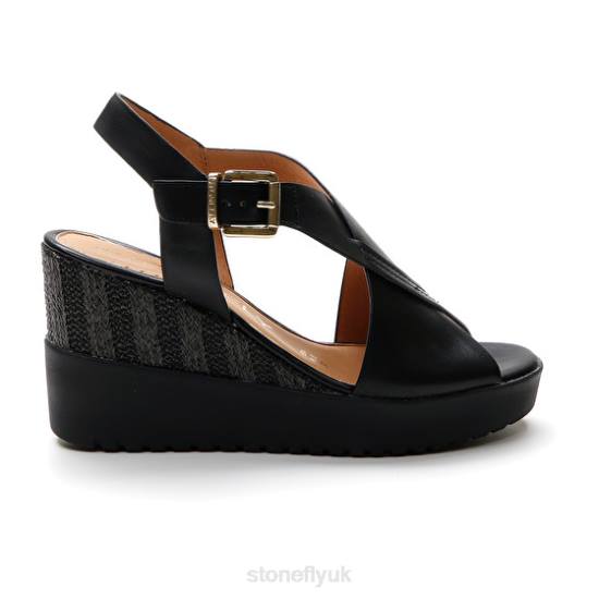 Women ELY 16 CALF LTH Black Stonefly 0BDD221 Sandals