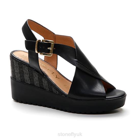 Women ELY 16 CALF LTH Black Stonefly 0BDD221 Sandals