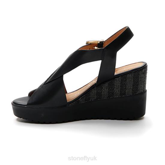 Women ELY 16 CALF LTH Black Stonefly 0BDD221 Sandals