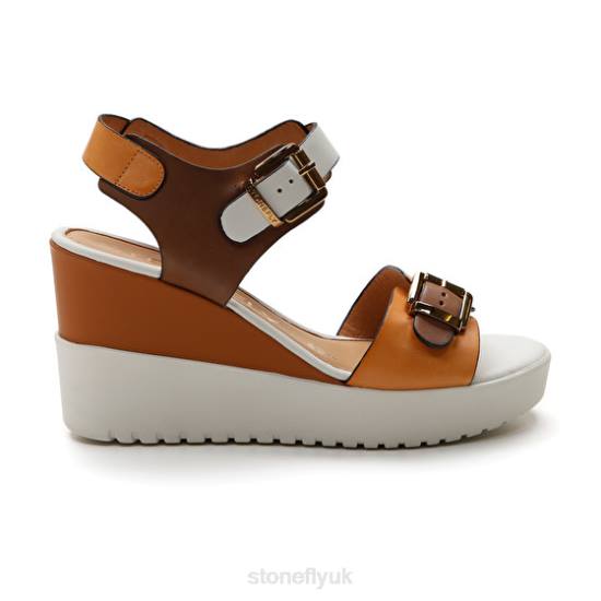 Women ELY 17 CALF LTH Brown/White/Orange Stonefly 0BDD177 Sandals