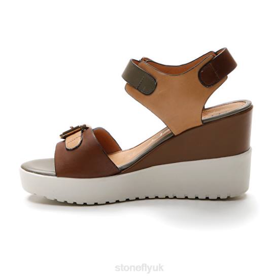 Women ELY 17 CALF LTH Dark Brown/Light Brown/Green Stonefly 0BDD175 Sandals