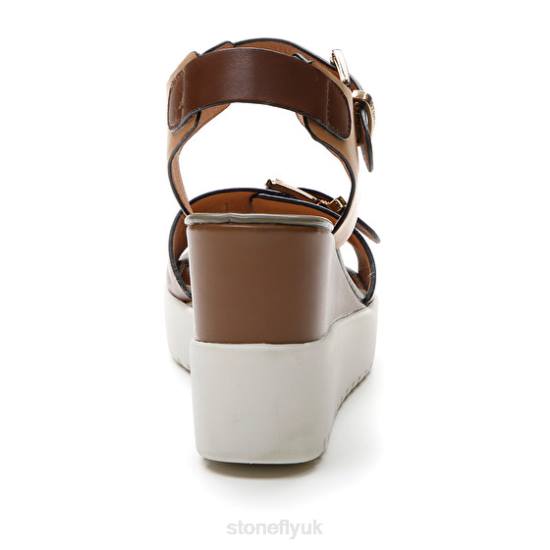 Women ELY 17 CALF LTH Dark Brown/Light Brown/Green Stonefly 0BDD175 Sandals