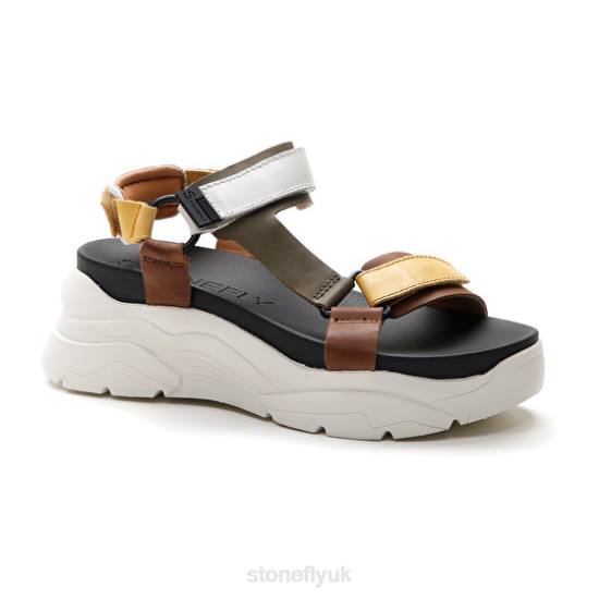 Women FANTASY 3 CALF LTH Yellow/Brown/Green/White Stonefly 0BDD178 Sandals