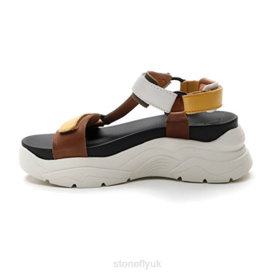 Women FANTASY 3 CALF LTH Yellow/Brown/Green/White Stonefly 0BDD178 Sandals