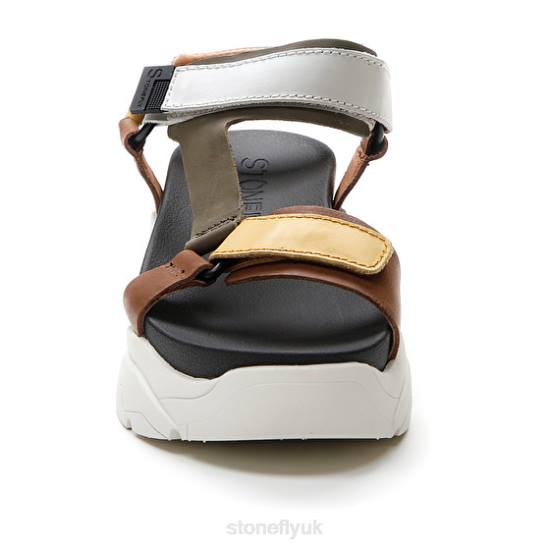 Women FANTASY 3 CALF LTH Yellow/Brown/Green/White Stonefly 0BDD178 Sandals