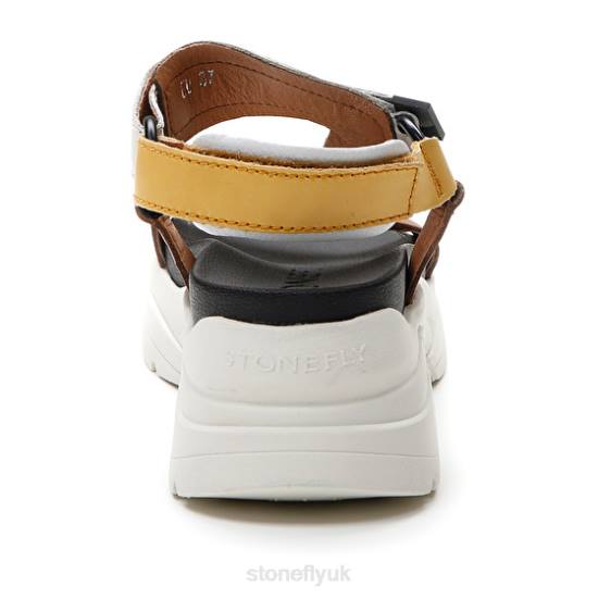 Women FANTASY 3 CALF LTH Yellow/Brown/Green/White Stonefly 0BDD178 Sandals