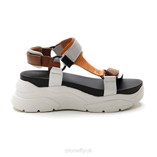 Women FANTASY 3 CALF LTH Yellow/Brown/Orange/White Stonefly 0BDD179 Sandals
