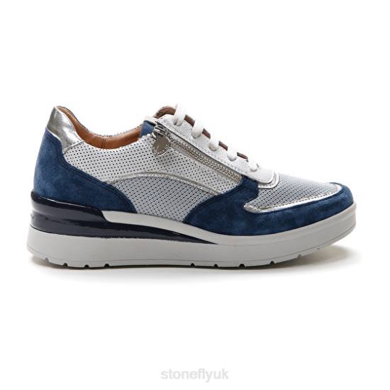 Women CREAM 40 VELOUR/TEXTILE/NAPPA LTH Blue/Silver/White Stonefly 0BDD84 Shoes